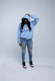 Light blue confidential rhinestone zip up