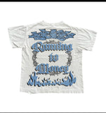 Running to money white and blue graphic tee