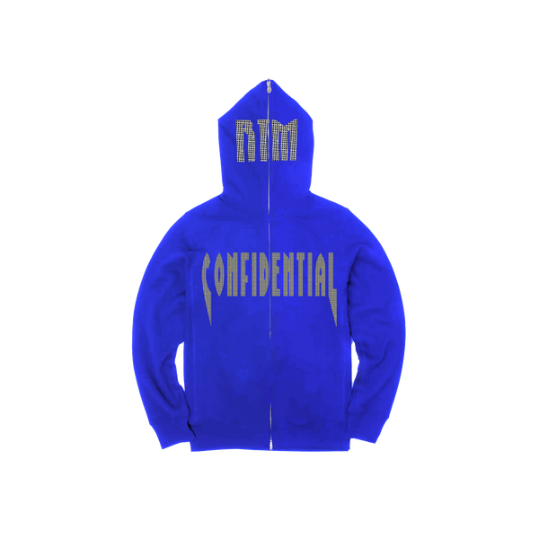 Light blue confidential rhinestone zip up