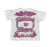 Running to money white and pink graphic tee