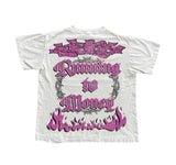 Running to money white and pink graphic tee