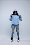 Light blue confidential rhinestone zip up