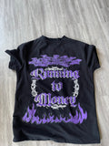 Running to money black and purple graphic tee