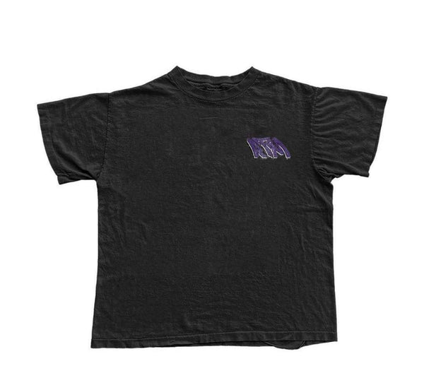 Running to money black and purple graphic tee