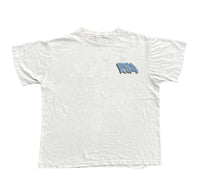 Running to money white and blue graphic tee