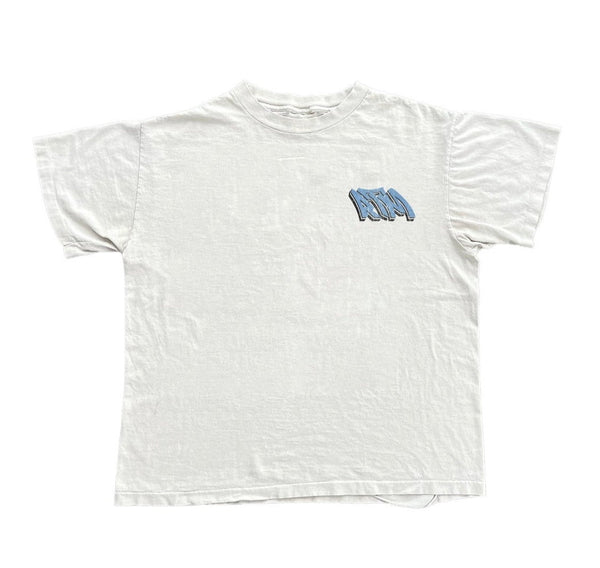 Running to money white and blue graphic tee