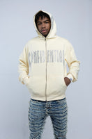 Cream confidential rhinestone zip up