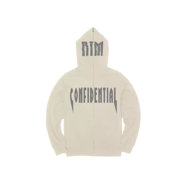 Cream confidential rhinestone zip up