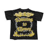 Running to money black and yellow graphic tee