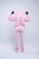 black and pink confidential rhinestone zip up RTM on face