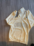 Cream confidential rhinestone zip up