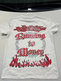 Running to money white and red graphic tee