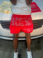 Red rhinestone RTM (get rich or die trying) shorts