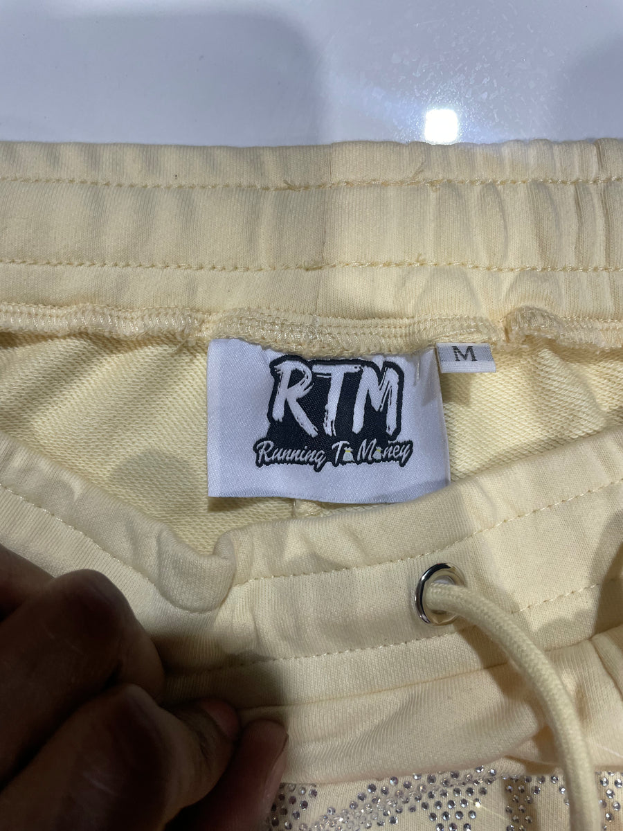 Cream rhinestone RTM (get rich or die trying) shorts – RTMworldwideclothing
